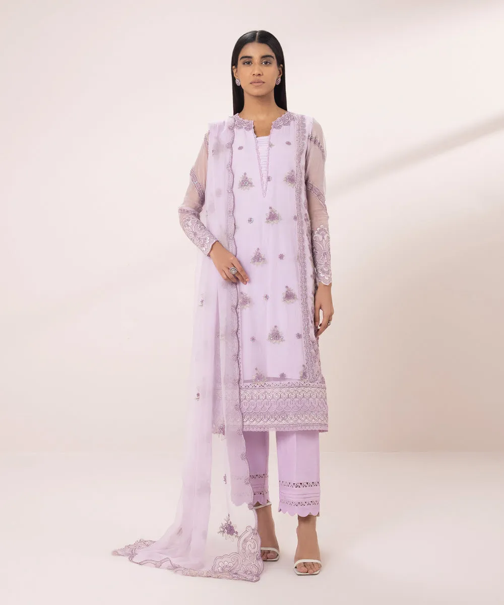 3 Piece - Embroidered Chiffon Suit