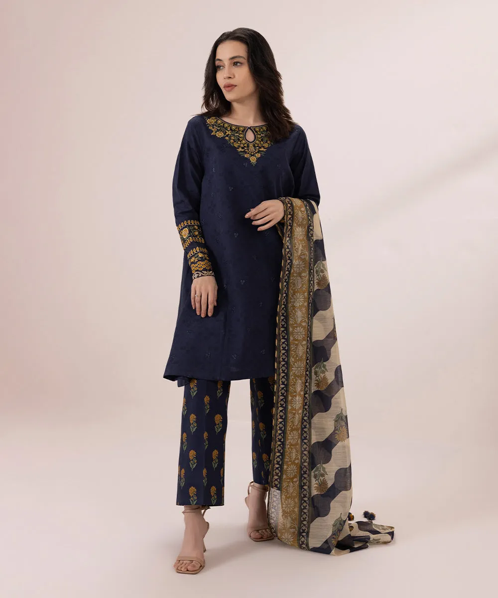 3 Piece - Embroidered Jacquard Suit