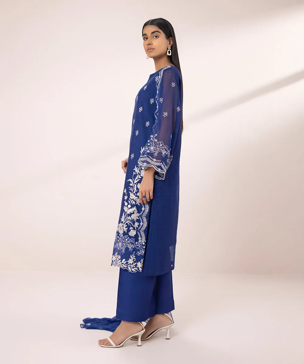 3 Piece - Embroidered Khaddi Net Suit