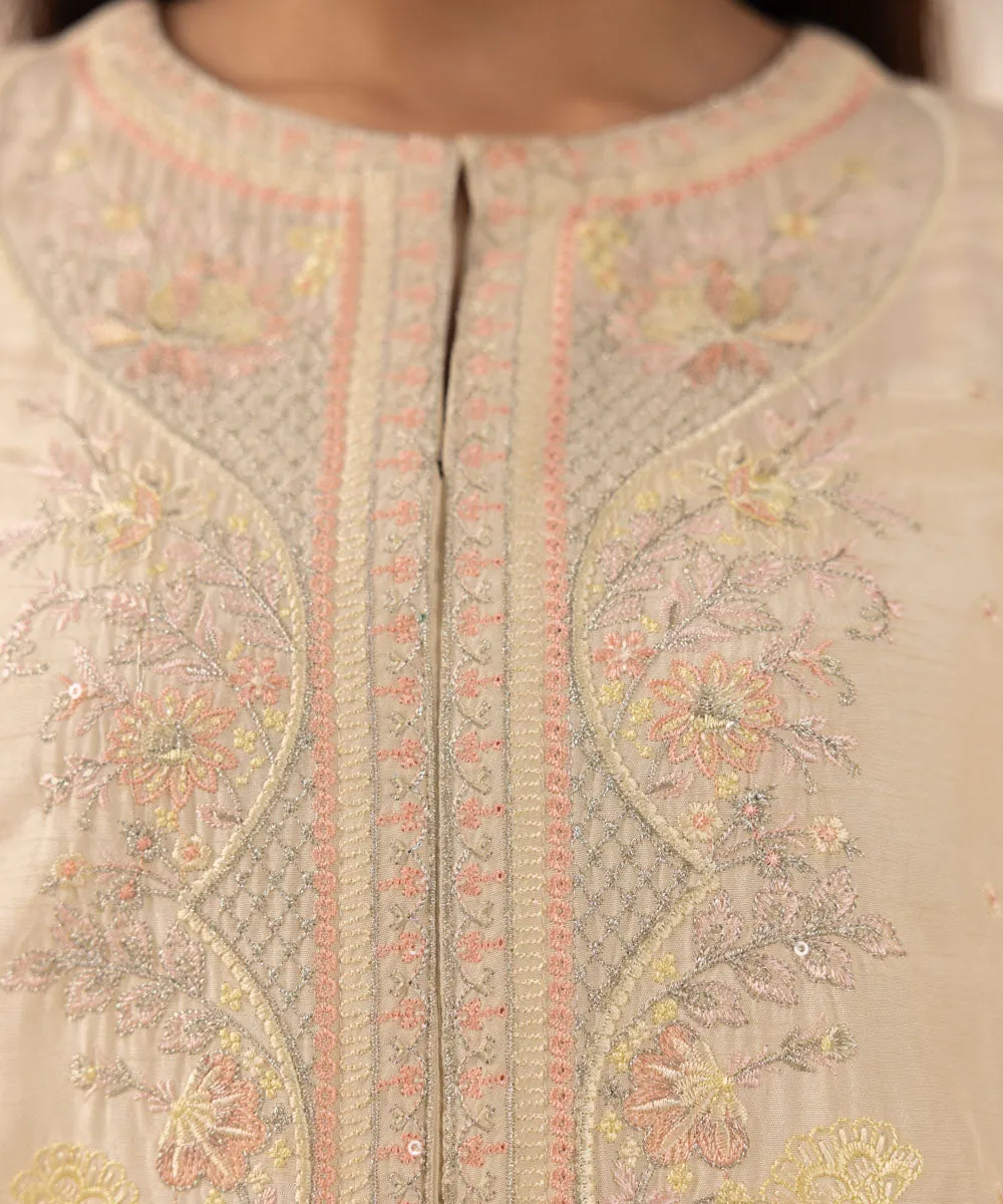 3 Piece - Embroidered Raw Silk Suit