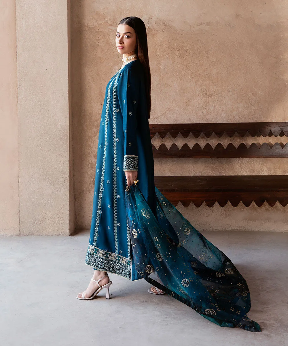 Exquisite 3-Piece Embroidered Raw Silk Suit for Elegant Occasions