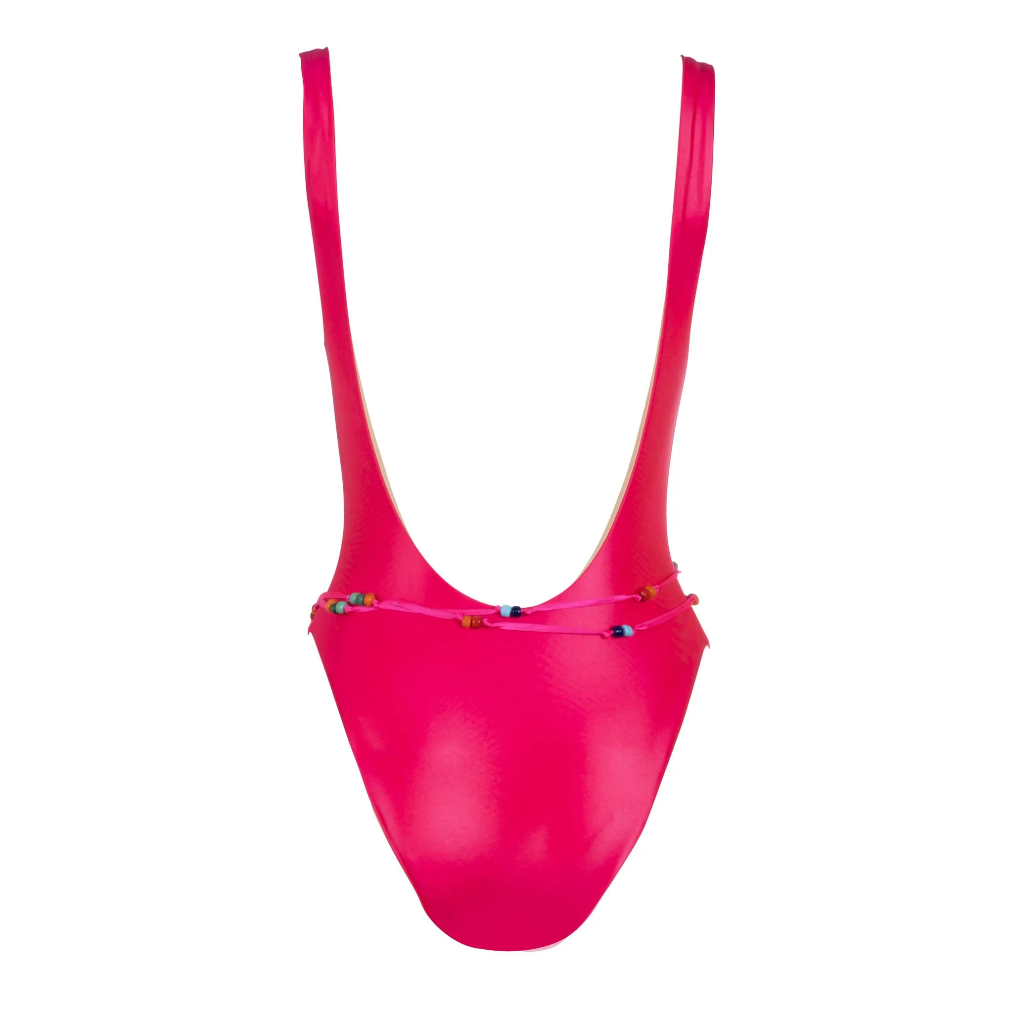 Acid Pink One-Piece Swimsuit with Beaded Belt