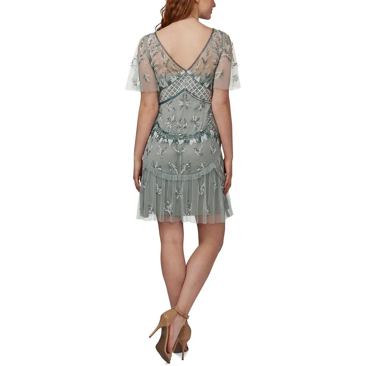 Adrianna Papell Womens Beaded Mini Cocktail and Party Dress