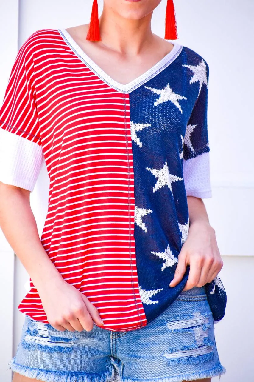 American Women Flag Knit Blouse