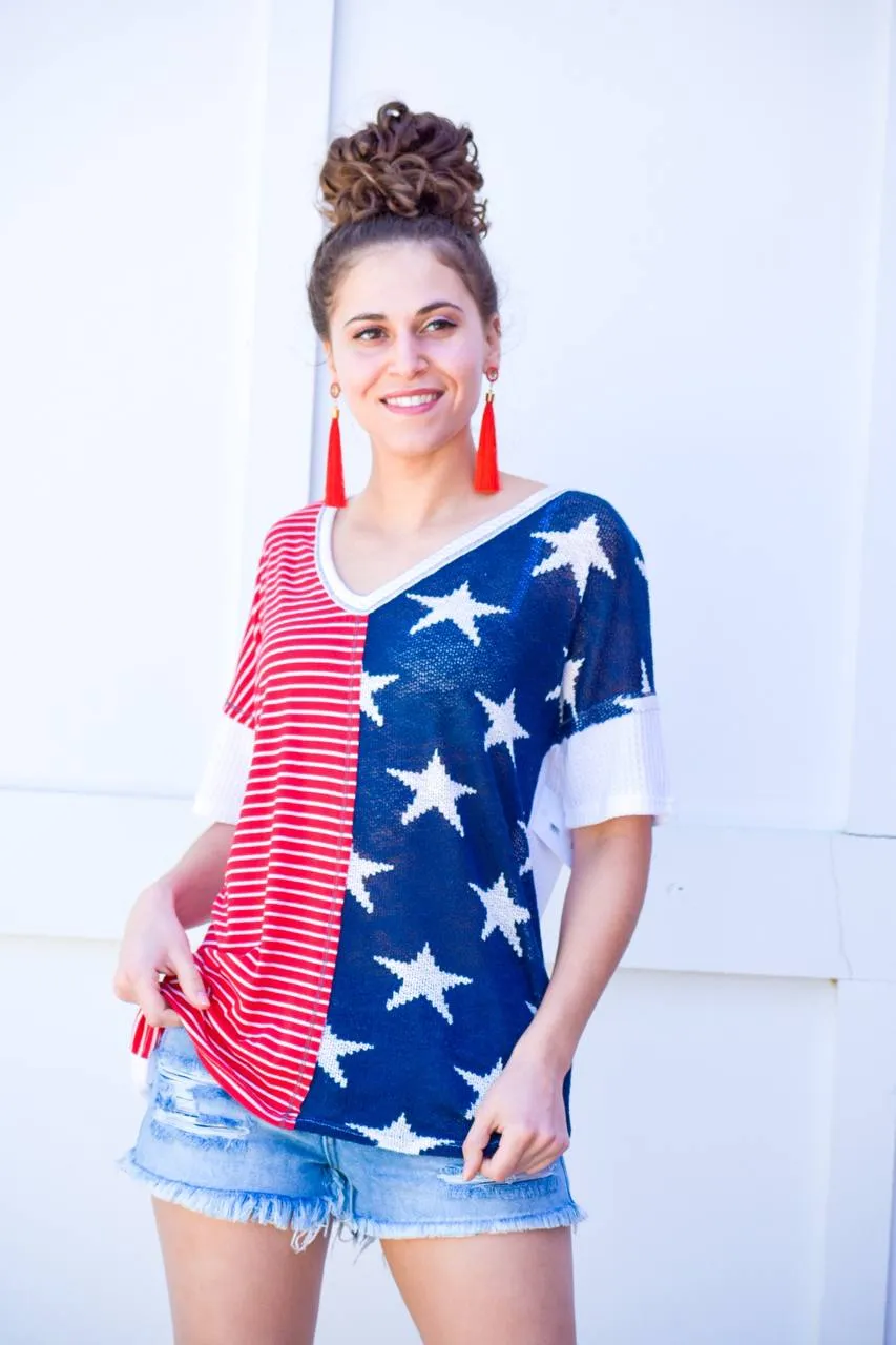 American Women Flag Knit Blouse