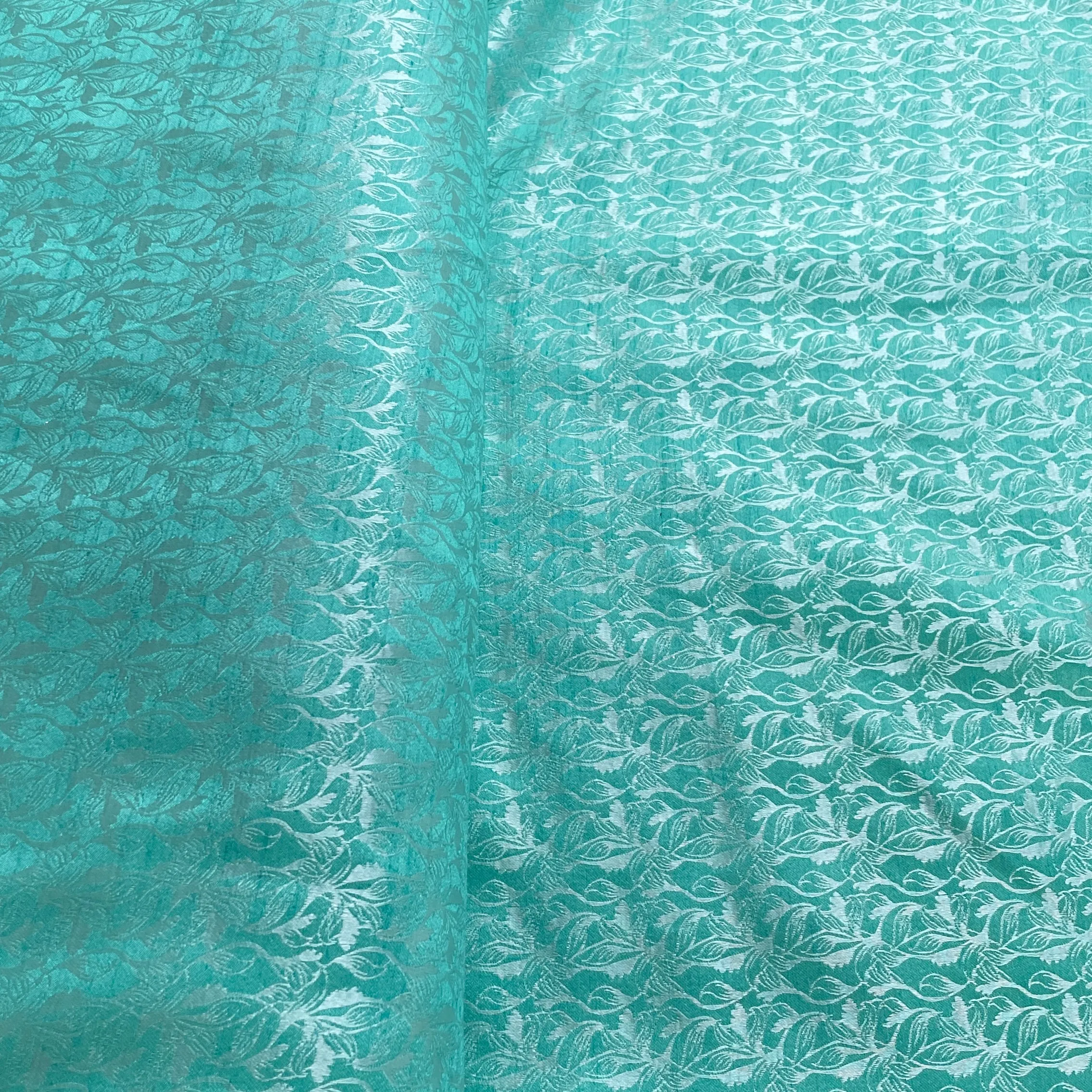 Aqua Blue Floral Brocade Fabric