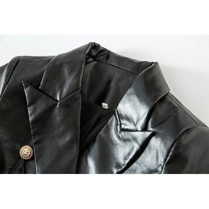 Black Leather Blazer Women - Formal-Business - Plain-Solid