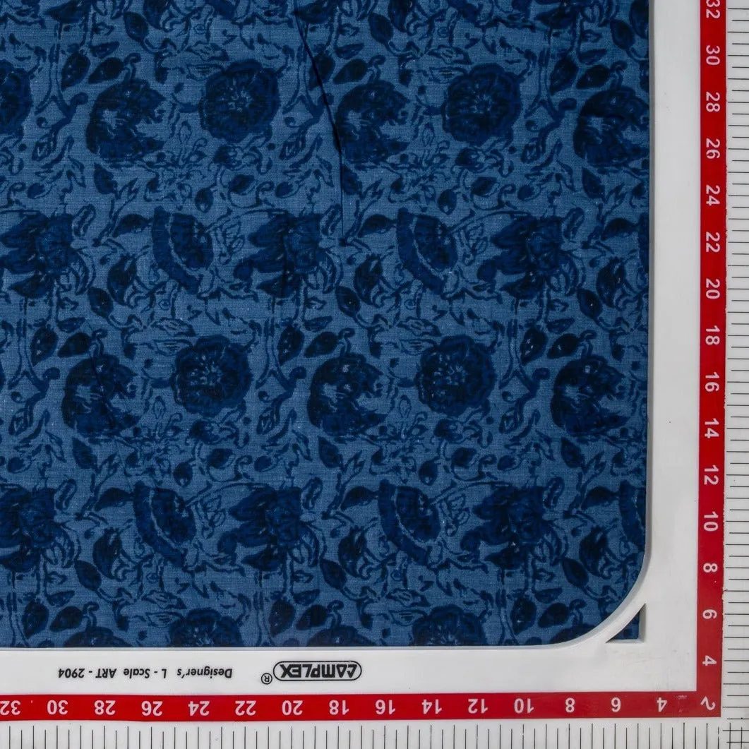 54-Inch Blue Floral Print Cotton Fabric - Soft Plain Weave for Versatile Sewing Projects