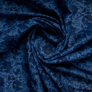 54-Inch Blue Floral Print Cotton Fabric - Soft Plain Weave for Versatile Sewing Projects