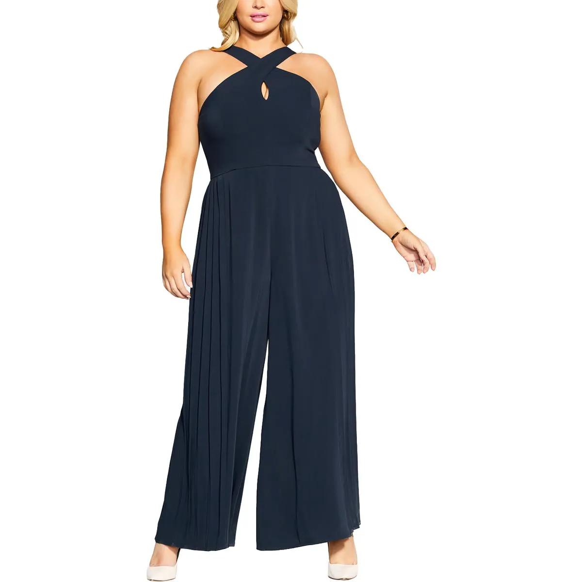 City Chic Womens Plus Harper Keyhole Halter Jumpsuit