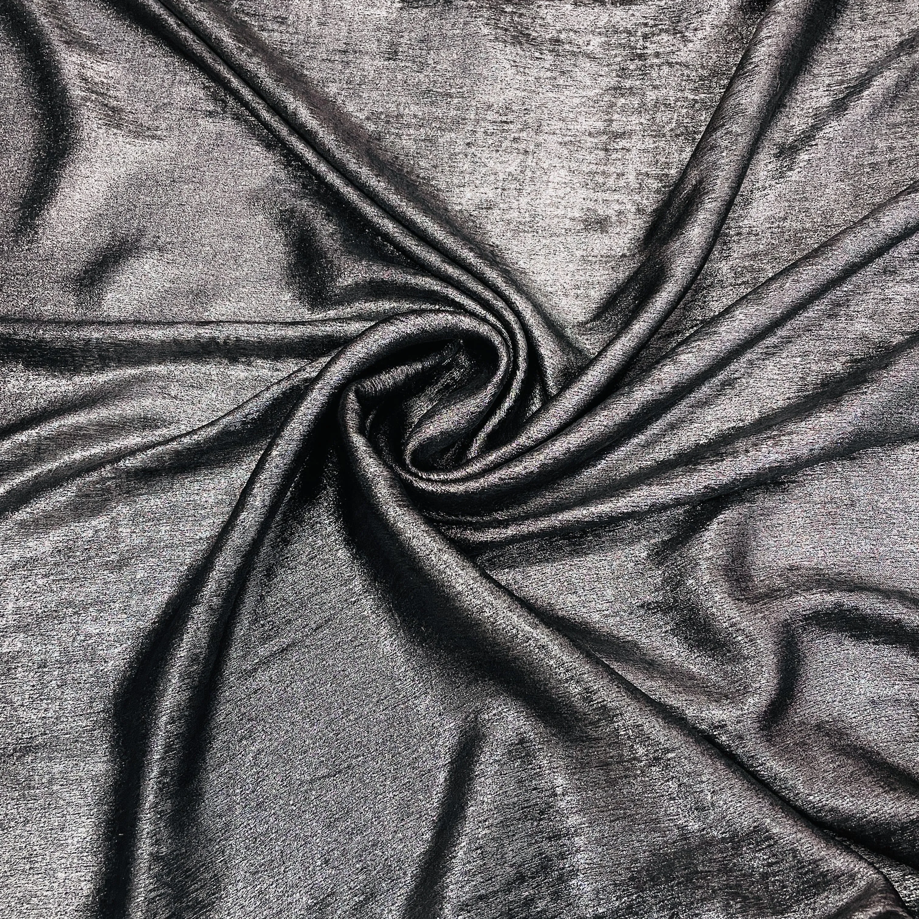 Classic Black Silver Shimmer Chanderi Velvet Fabric