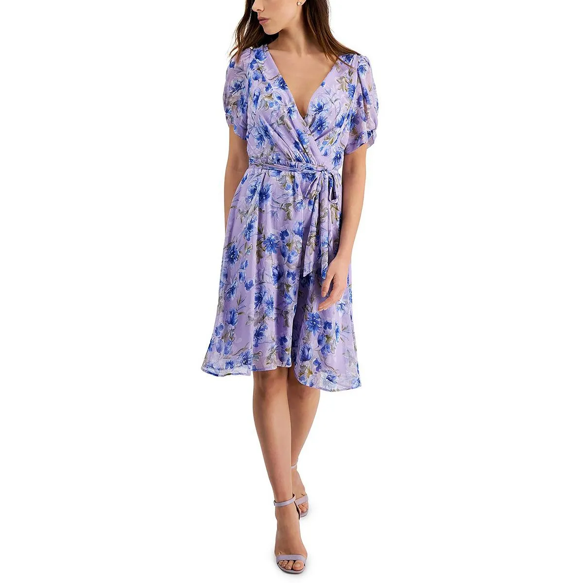 Connected Apparel Womens Chiffon Floral Cocktail and Party Dress