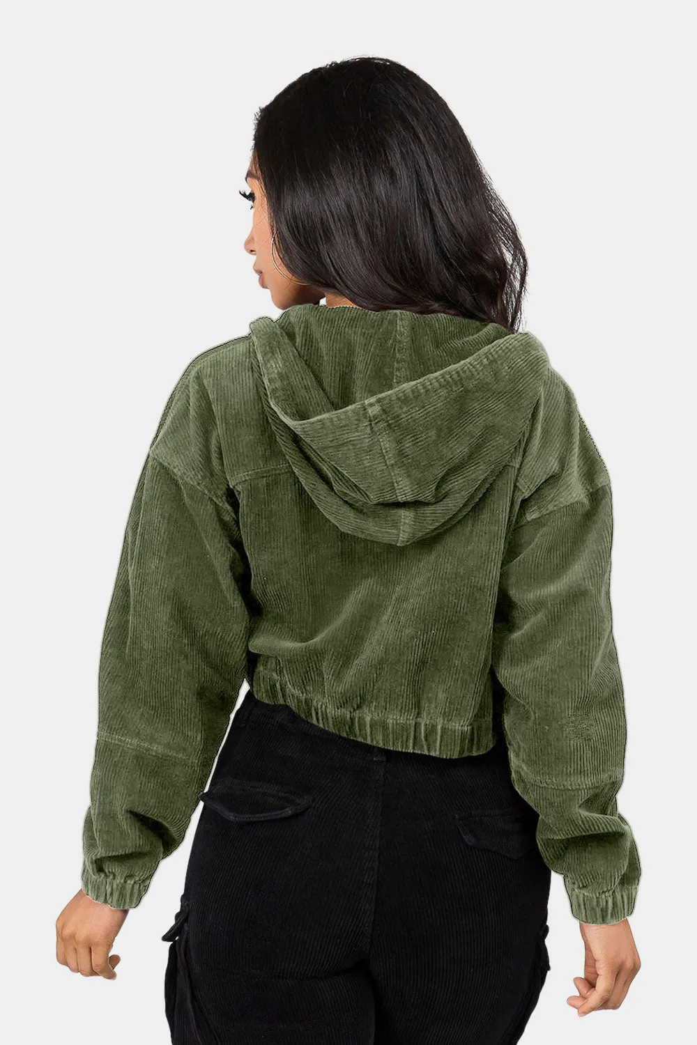 Corduroy Cropped Hoodie Jacket