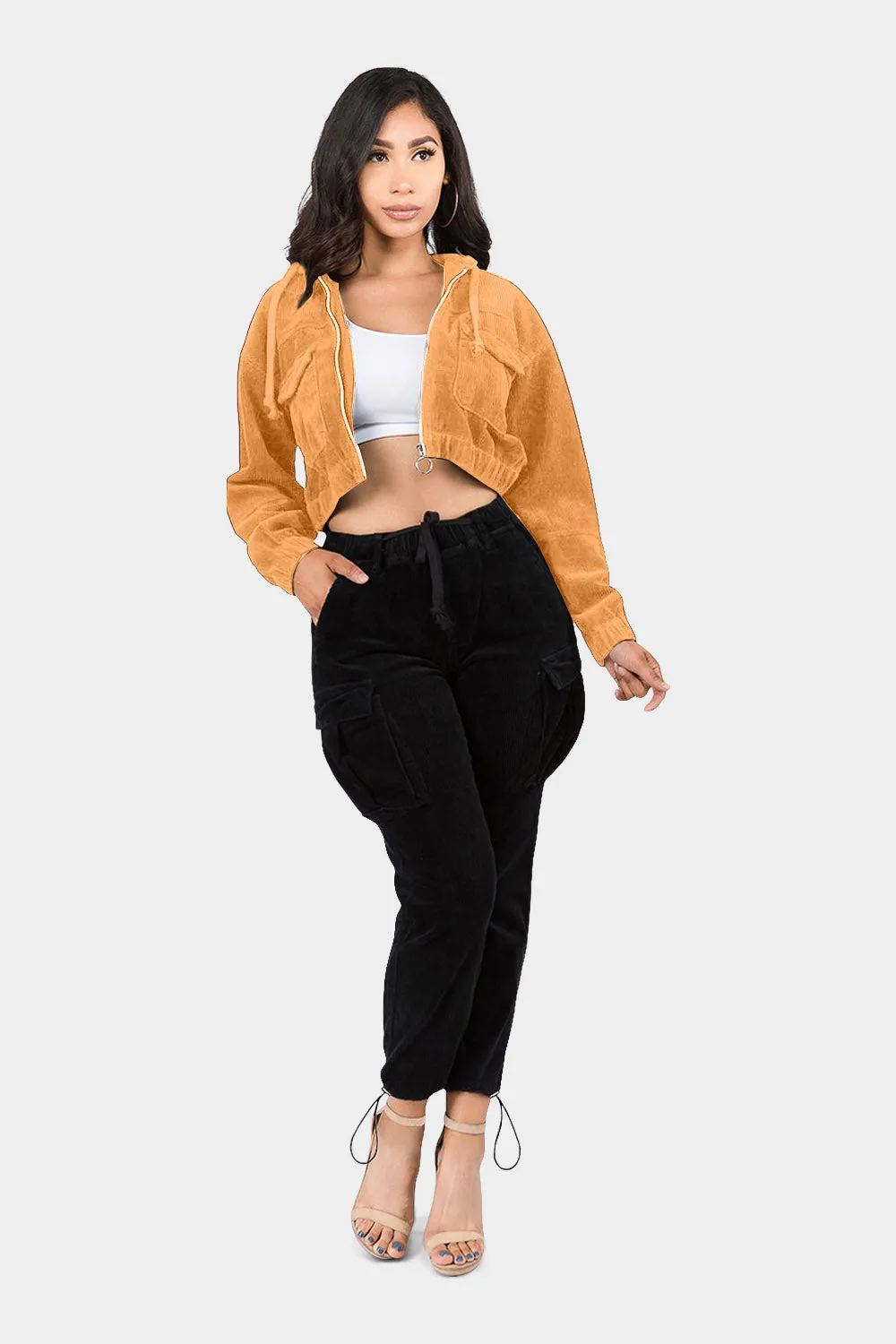 Corduroy Cropped Hoodie Jacket