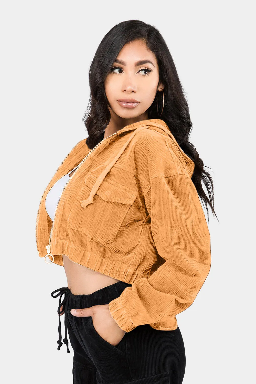 Corduroy Cropped Hoodie Jacket