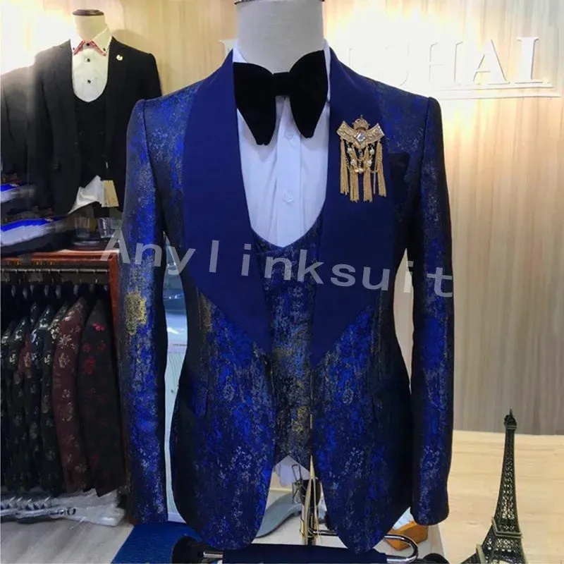 Customize Groom Tuxedos Big Shawl Collar Men Party Business Suits 3 Piece Prom Blazer Dress W1500