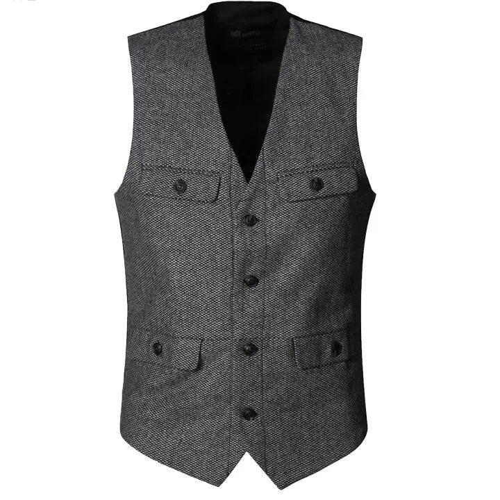 Dark Green Groom Vests Country Wedding Wool Tweed Vest Slim Fit Men's Suit Vest Dress Coat Dress Waistcoat Farm Country B239