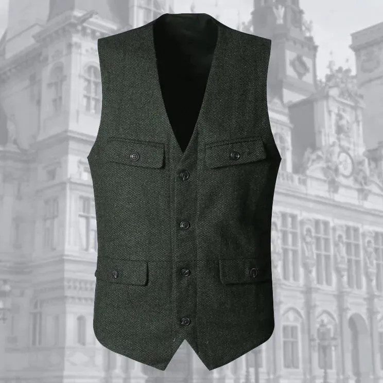 Dark Green Groom Vests Country Wedding Wool Tweed Vest Slim Fit Men's Suit Vest Dress Coat Dress Waistcoat Farm Country B239