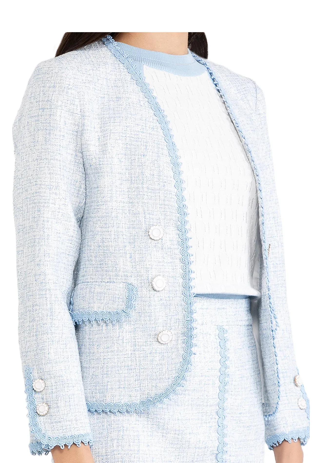 ELLE Apparel Chinese Knot Design Tweed Blazer