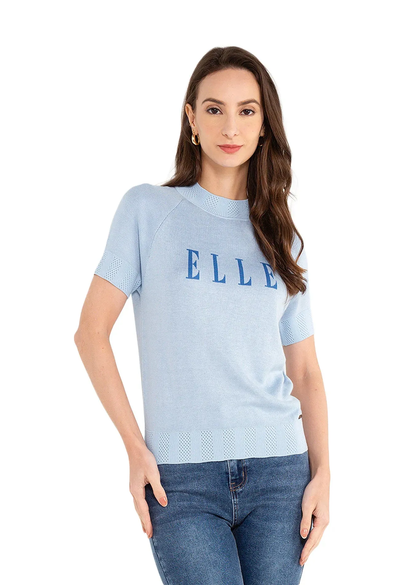 ELLE Apparel Knitted Crew Neck Logo Top