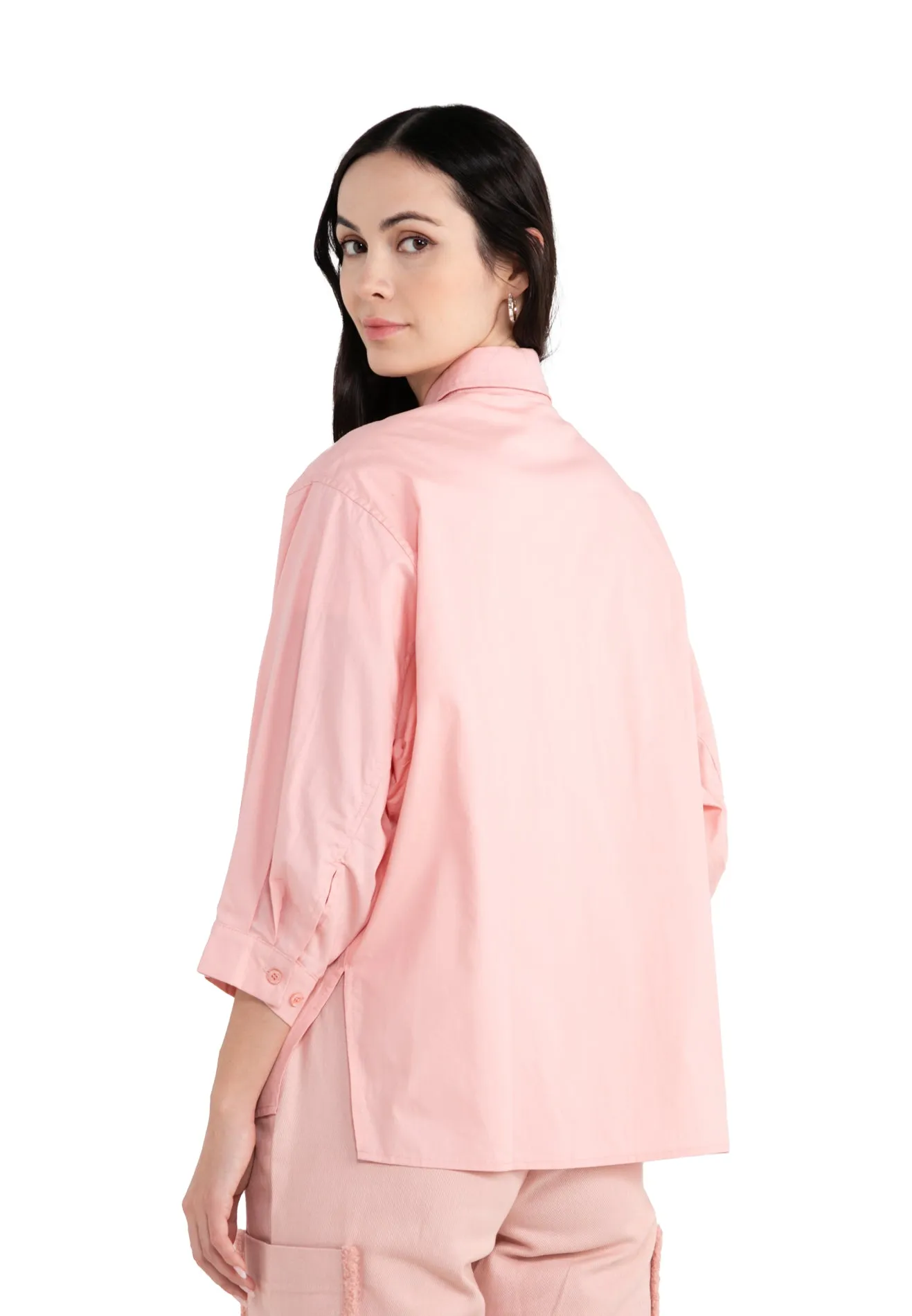 ELLE Apparel Plain Collar Half Length Sleeves Top