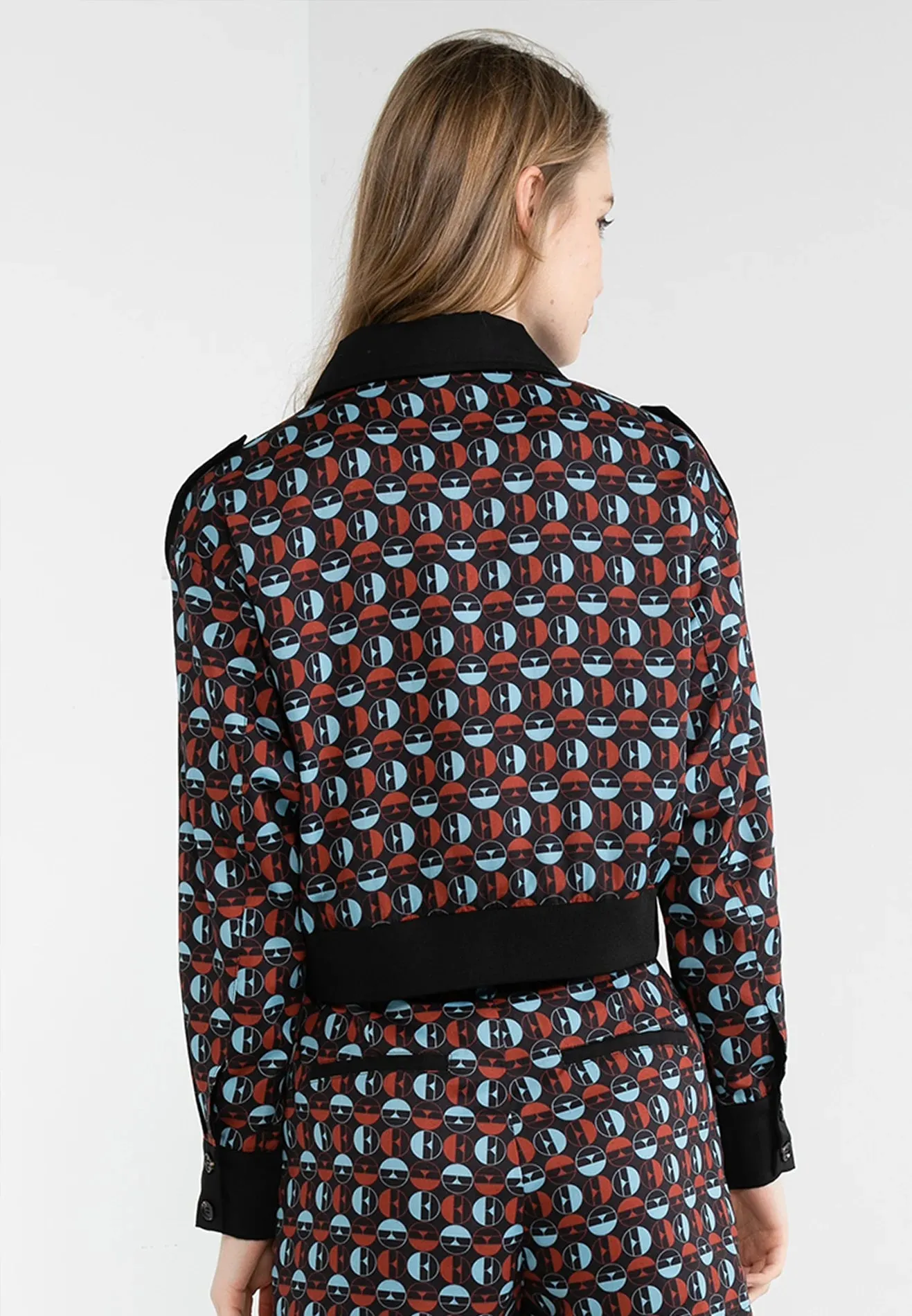 ELLE Apparel Retro Geometric Printed Collar Shirt