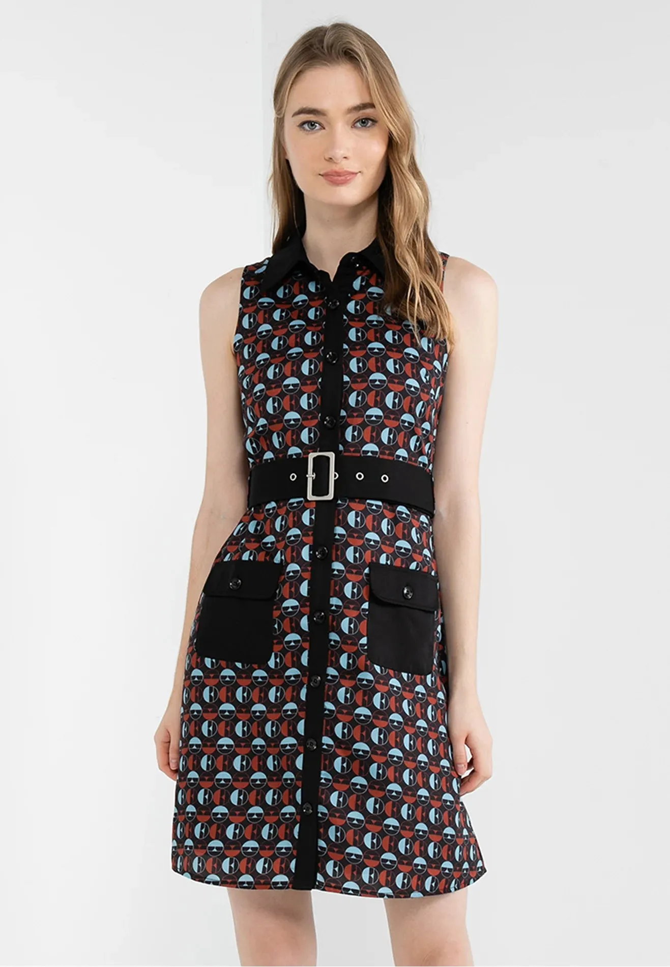 ELLE Apparel Retro Geometric Printed Mini Dress