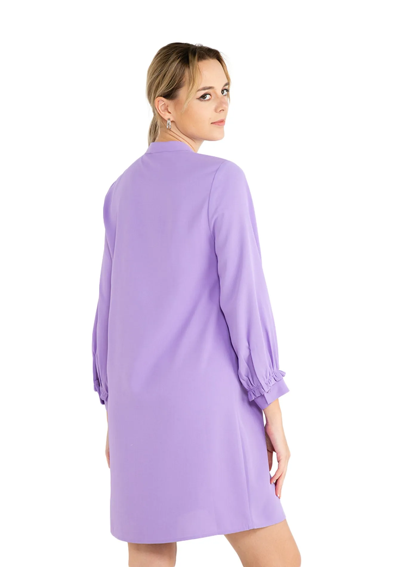 ELLE Apparel Ruffle Hem Sleeves With Front Tie Midi Dress