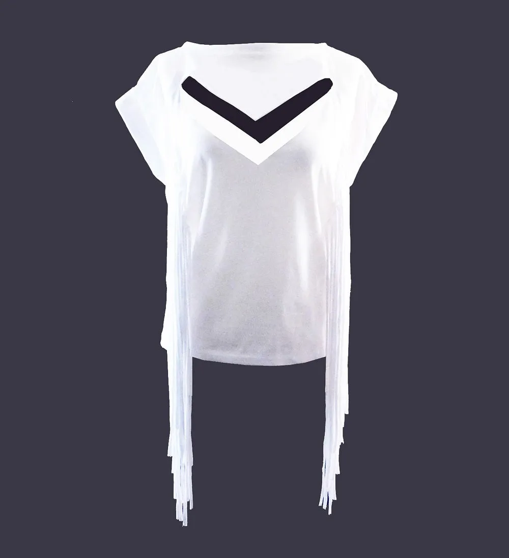 ER-ZUM-AH White Fringe Slash Neck Top  - White