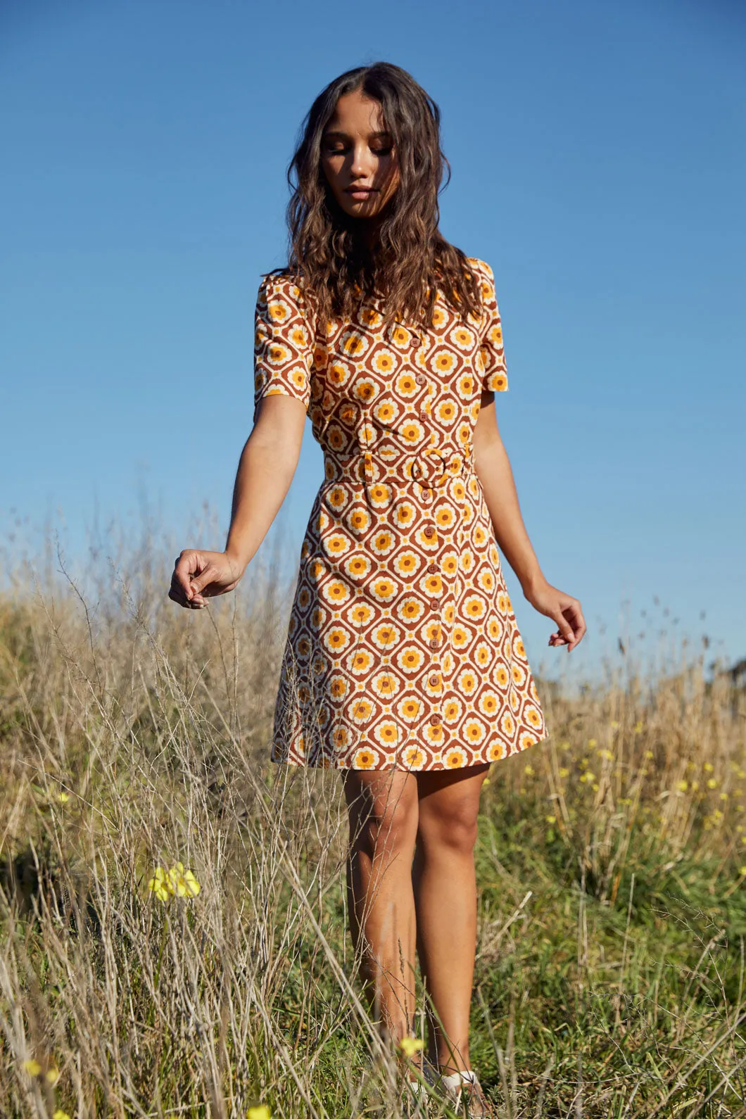 Flower Tile Mini Dress