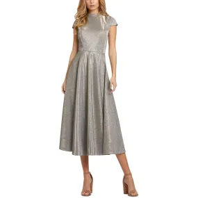 Ieena for Mac Duggal Womens Metallic Cap Sleeves Midi Dress