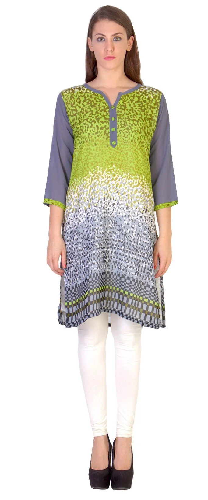 India Tunic Top Long Kurti Womens Georgette Printed Indian Clothing (Green)