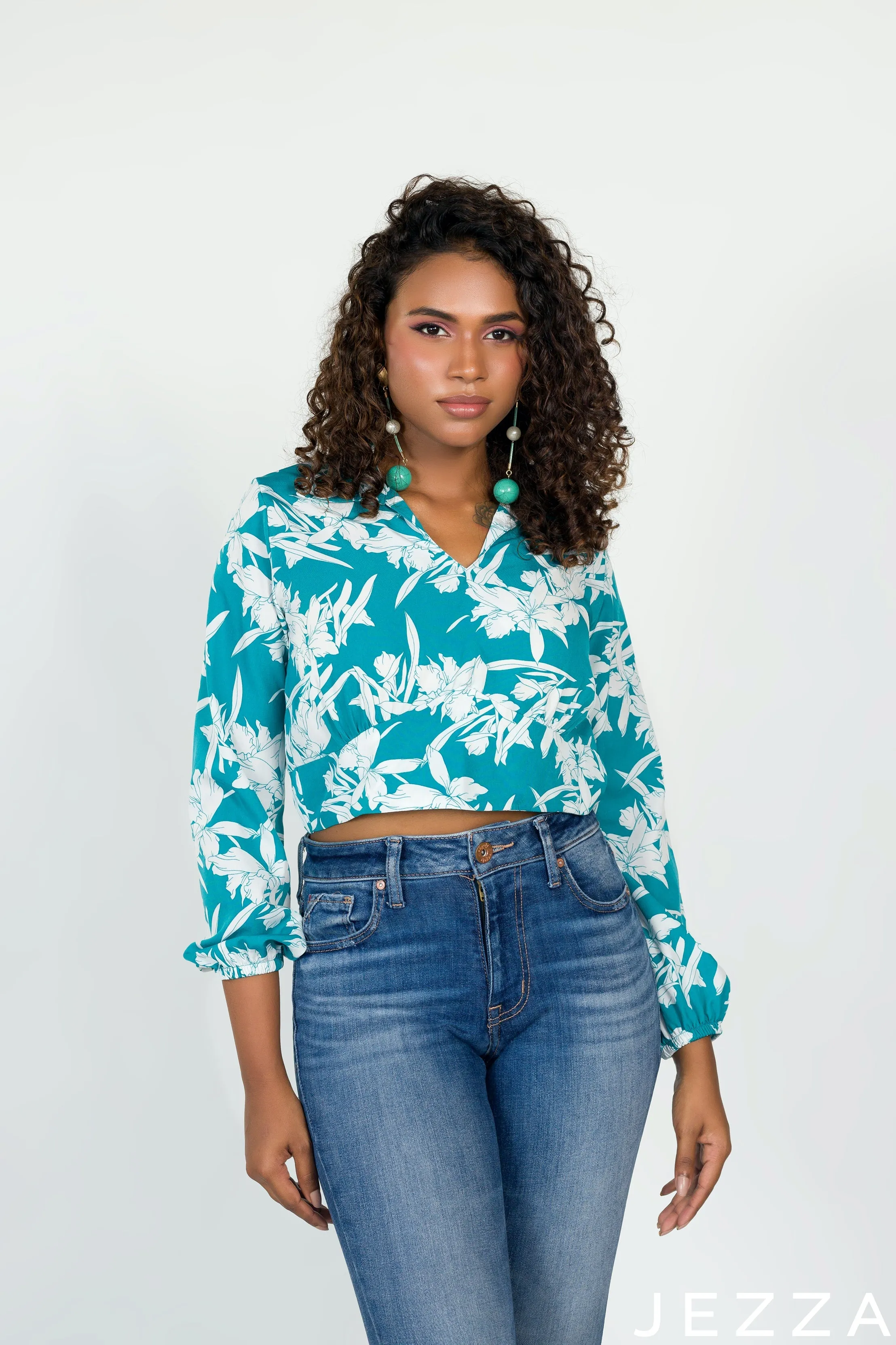 JEZZA Turquoise Colour Women's Casual Crop Top 42761