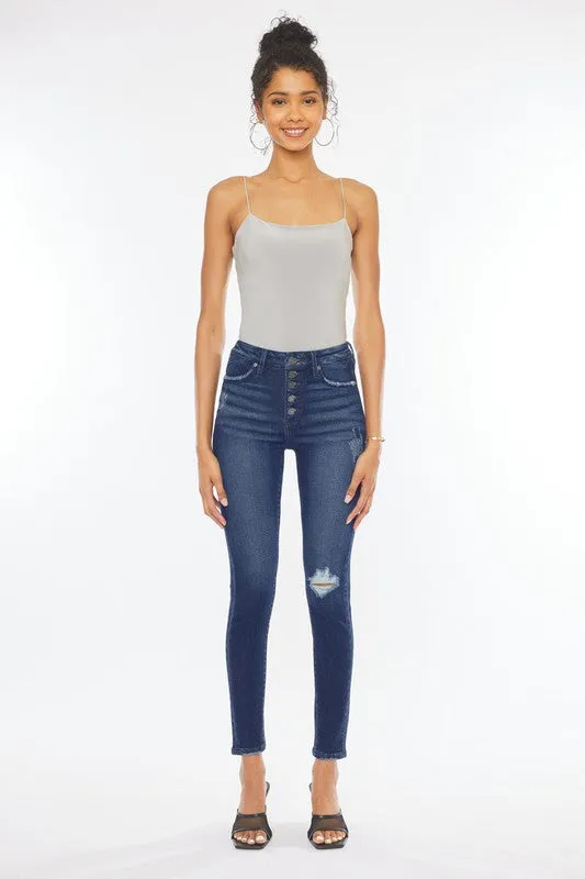 KanCan High Rise Piecing Detail Super Skinny Jeans