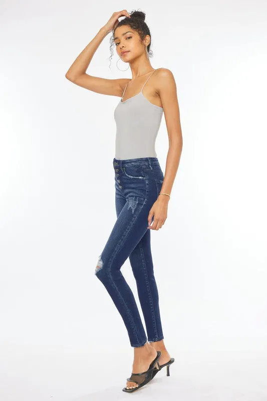 KanCan High Rise Piecing Detail Super Skinny Jeans