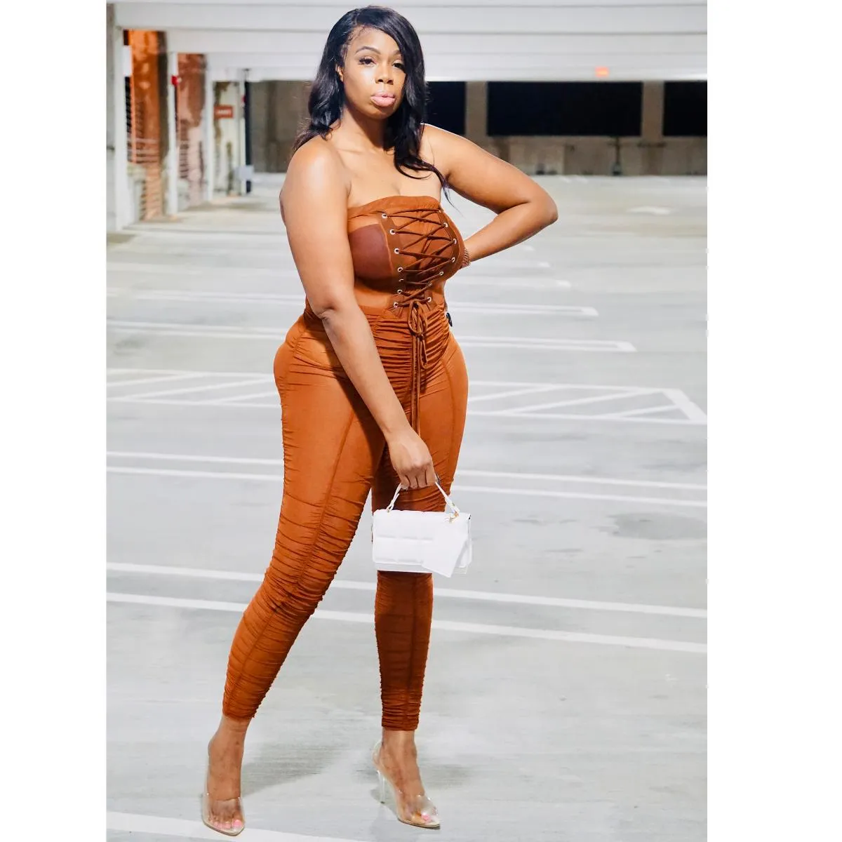 Kauna Mocha Mesh Jumpsuit