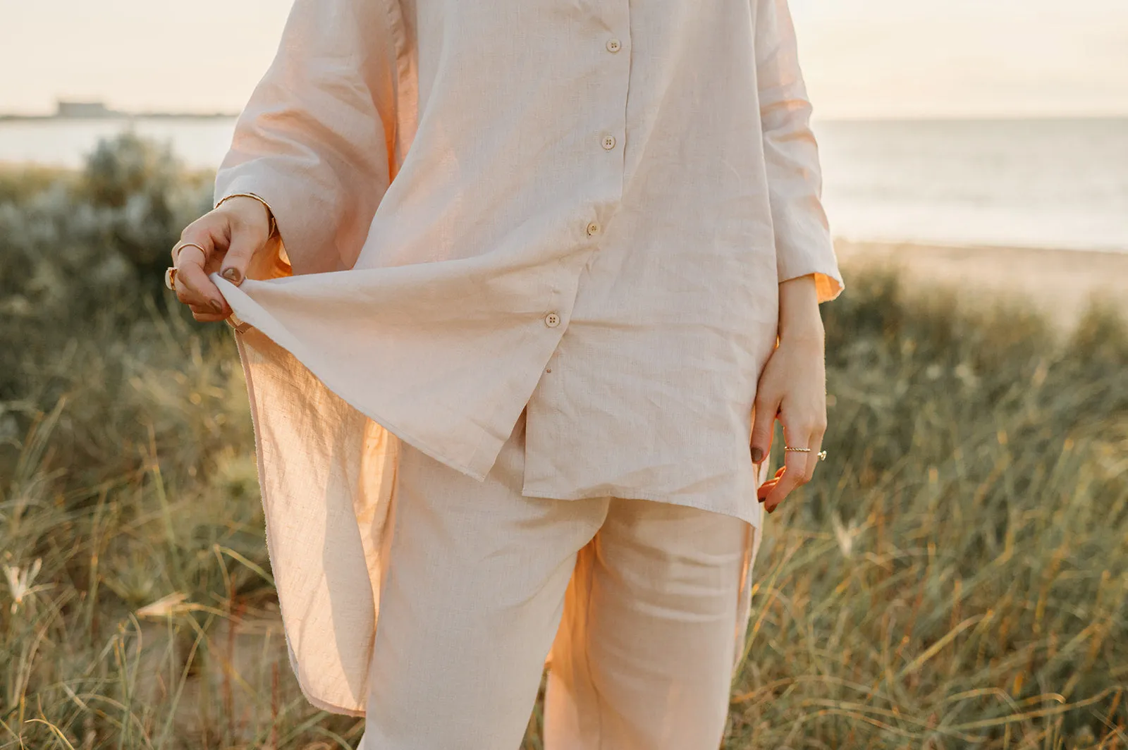 Margot Oversized Linen Shirt Dress in Dust Storm