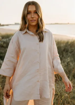 Margot Oversized Linen Shirt Dress in Dust Storm