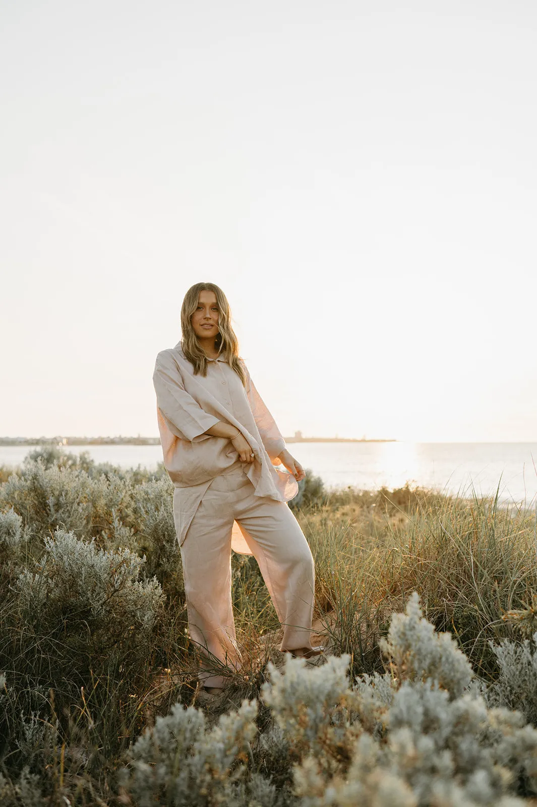 Margot Oversized Linen Shirt Dress in Dust Storm