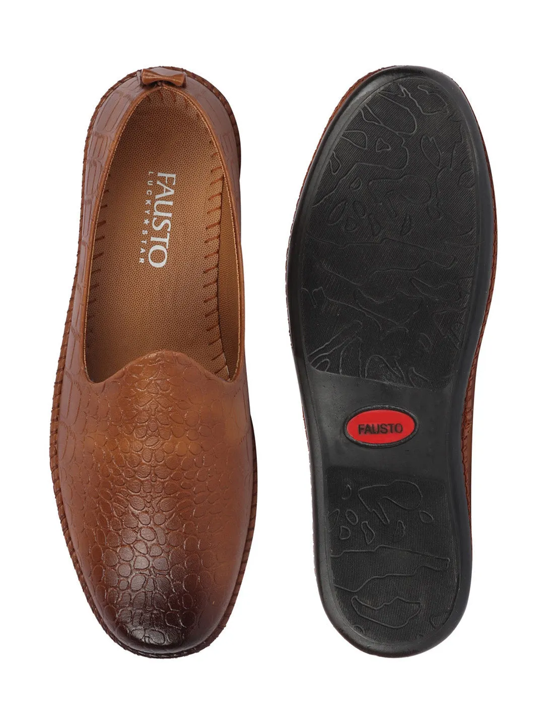 Men Tan Ethnic Slip On Trending Stitched Jutis