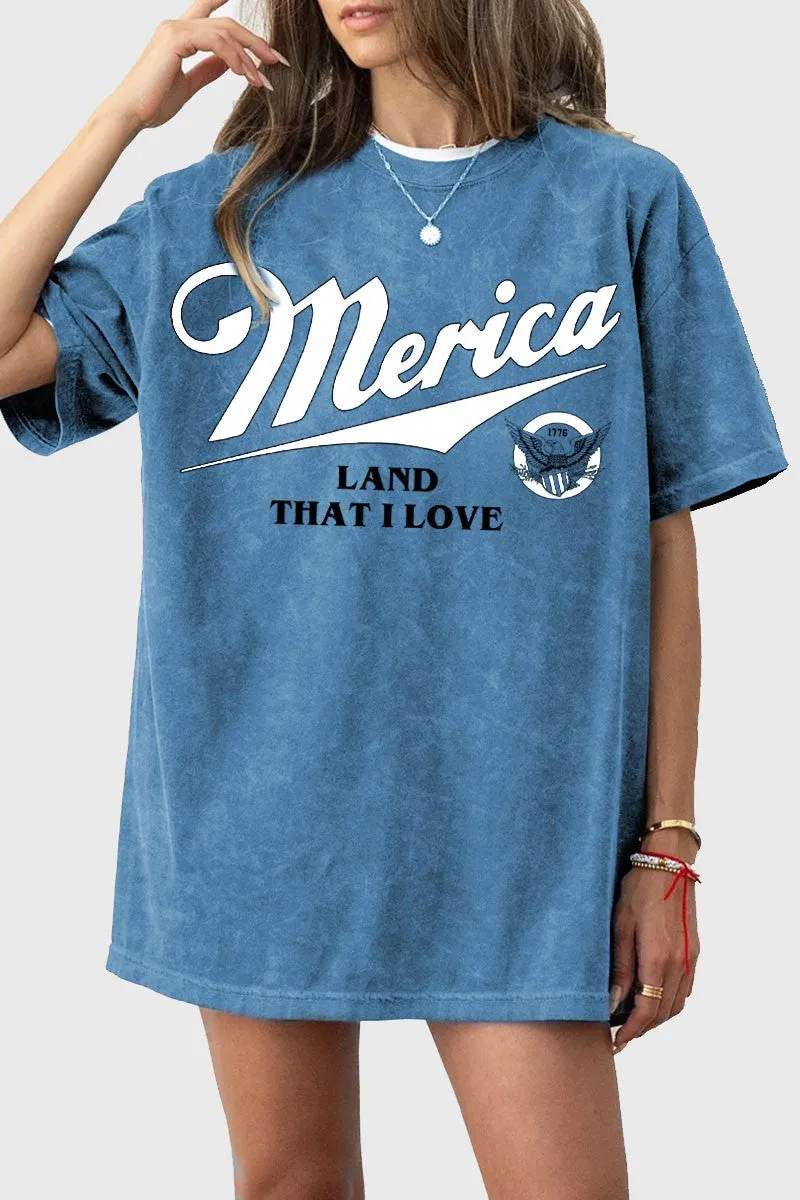 Merica Oversized Graphic Tee, Mineral Dusty Blue