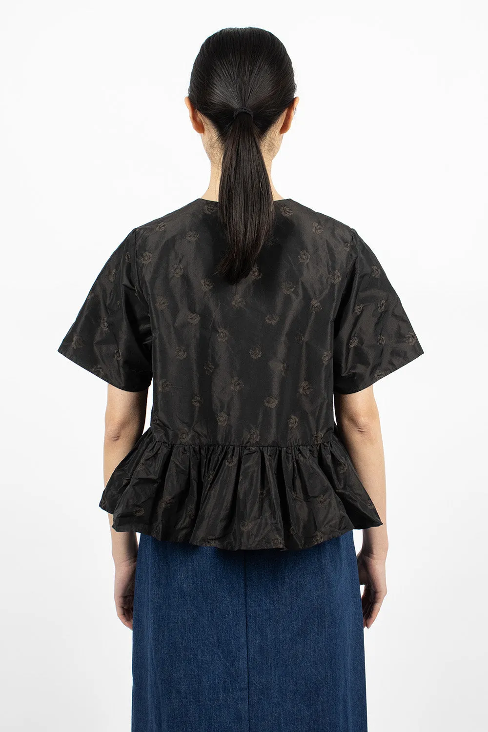 Mumu Top Black Flower Jacquard