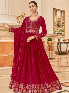 Odette Women Pink Floor Length Anarkali Semi Stitched Kurta