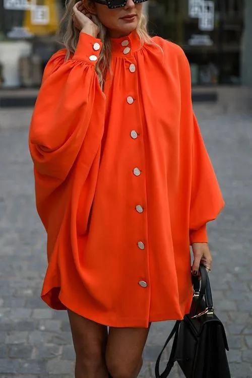 Oversized Button Puff Sleeve Shirt Dress