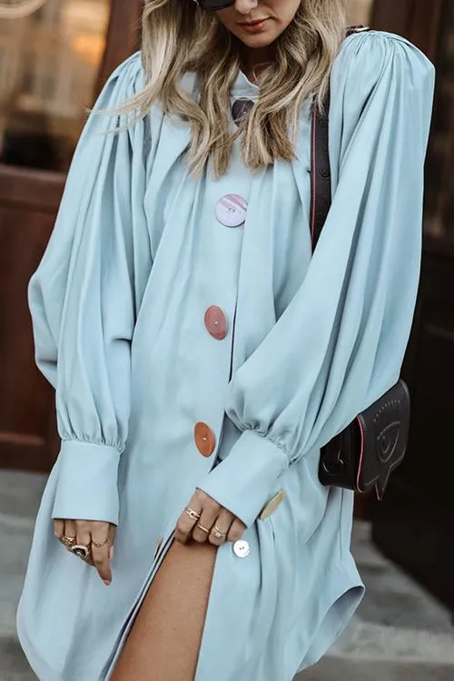 Oversized Button Puff Sleeve Shirt Dress