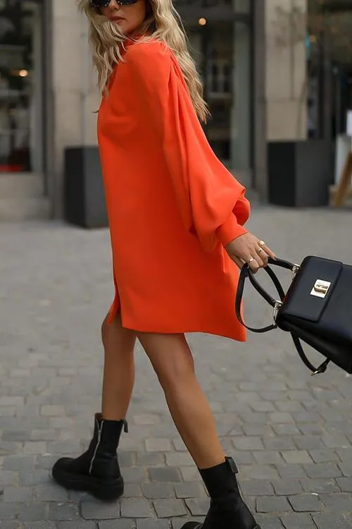 Oversized Button Puff Sleeve Shirt Dress