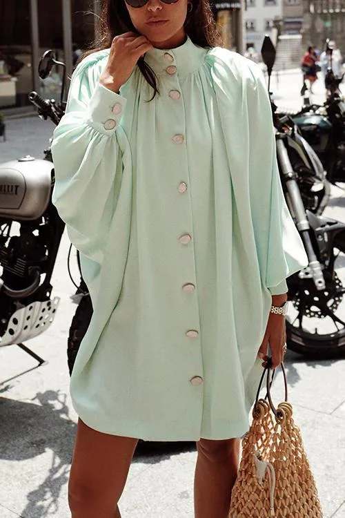 Oversized Button Puff Sleeve Shirt Dress