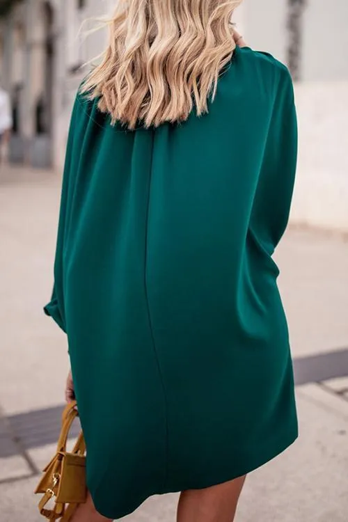 Oversized Button Puff Sleeve Shirt Dress