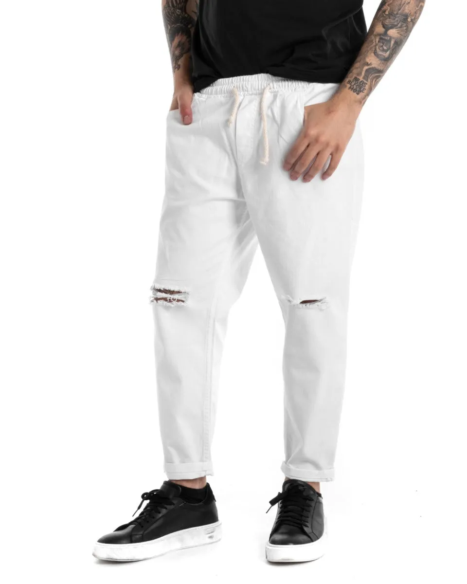 Pantaloni Jeans Uomo Regular Fit Bianco Pantalaccio Taglio al Ginocchio Casual GIOSAL-P5373A