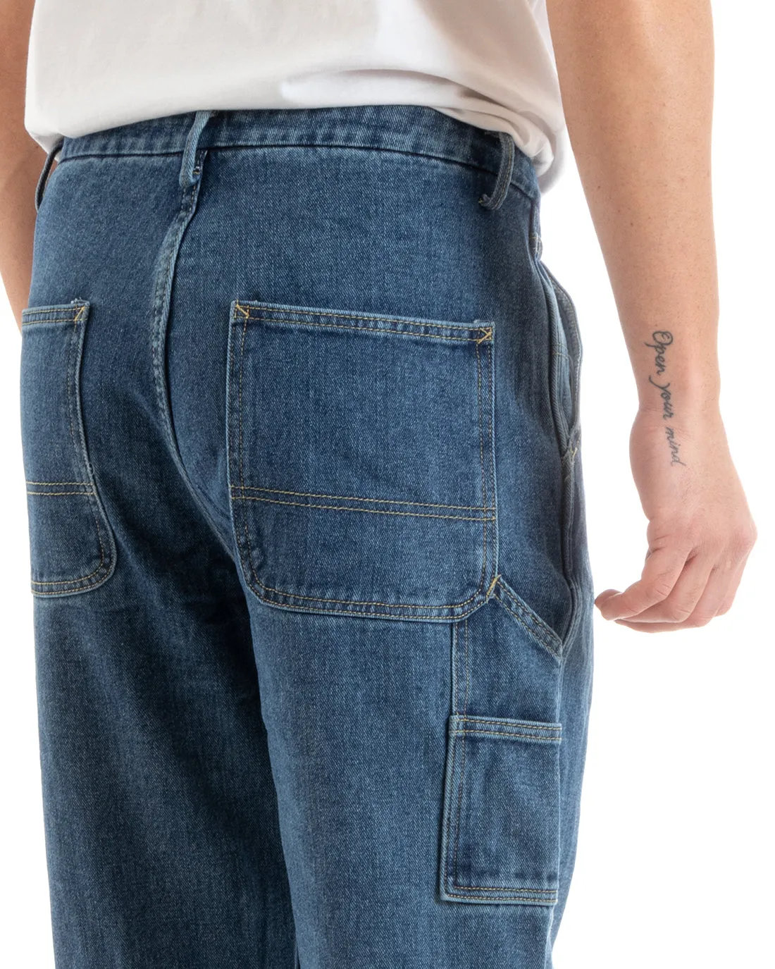 Pantaloni Jeans Uomo Wide Leg Denim Basic Cinque Tasche Casual GIOSAL-P5729A